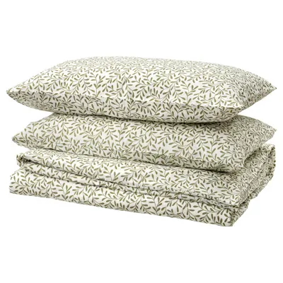 SORGMANTEL Duvet cover and 2 pillowcases, white/green, 240x220/50x80 cm, 40549484
