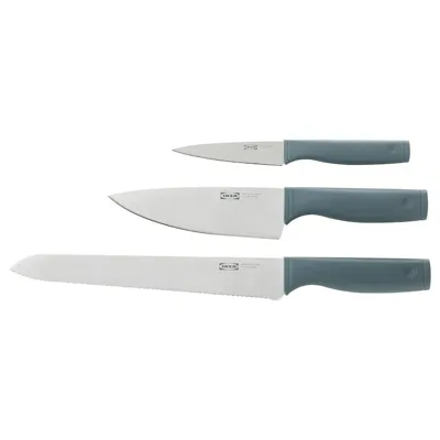 TIGERBARB 3-piece knife set, grey-turquoise, 40559581