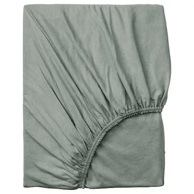 VARVIAL Fitted sheet, grey-green, 90x200 cm, 10549584