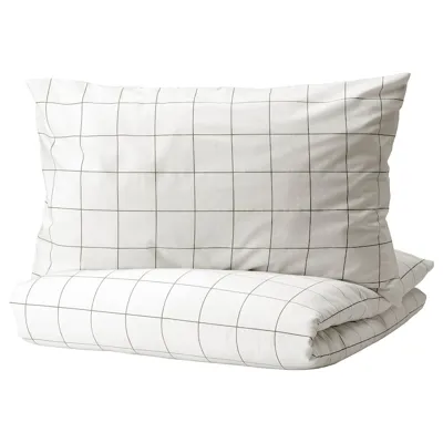 VITKLOVER Duvet cover and pillowcase, white black/check, 150x200/50x80 cm, 90490669