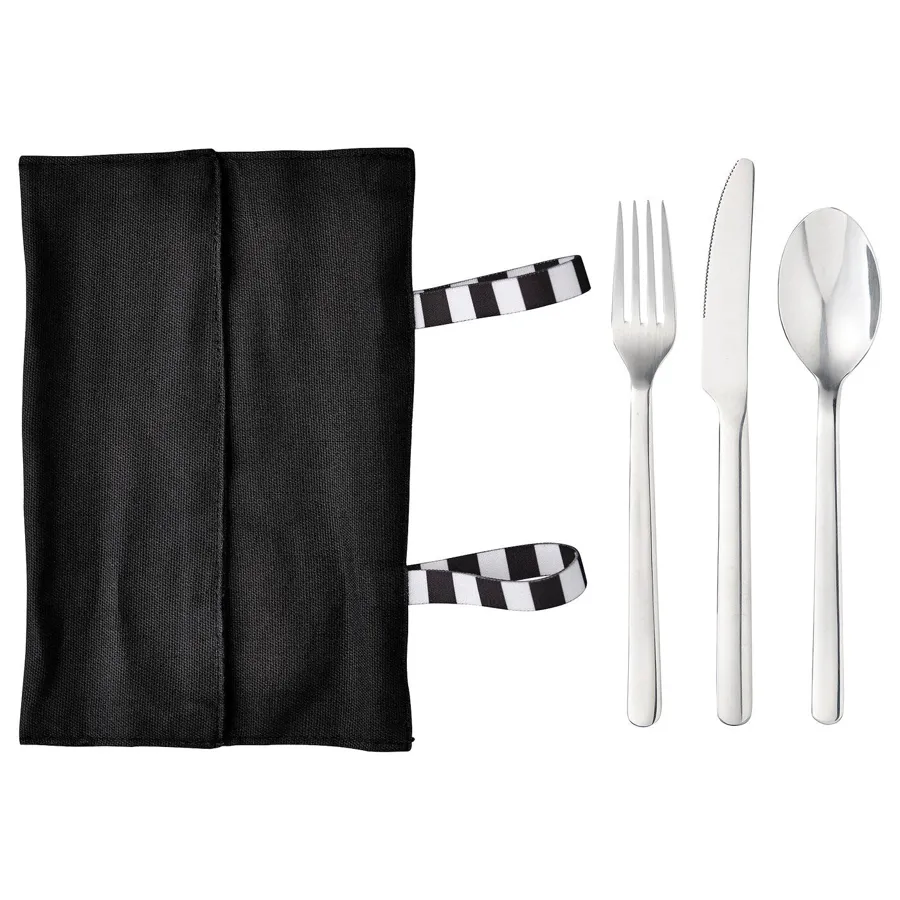 FINSKUREN Travel cutlery with case, stainless steel/black, 00517951