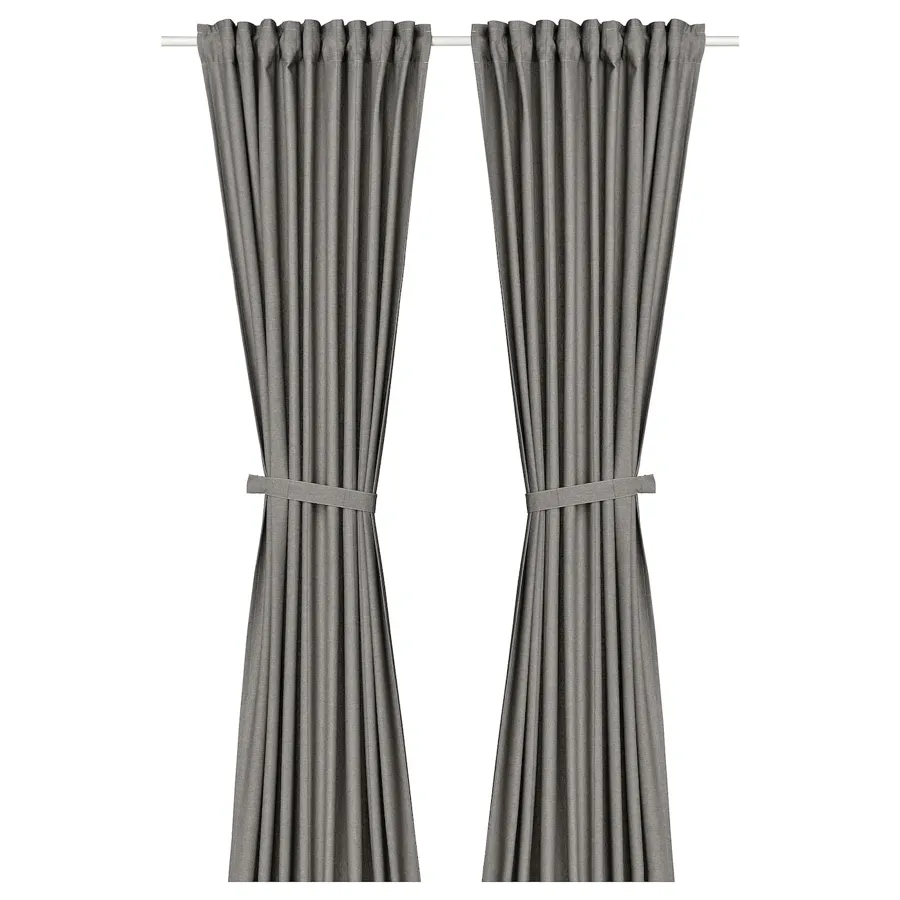 LENDA curtains with tie-backs, 1 pair, dark grey, 140x250 cm, 00552874