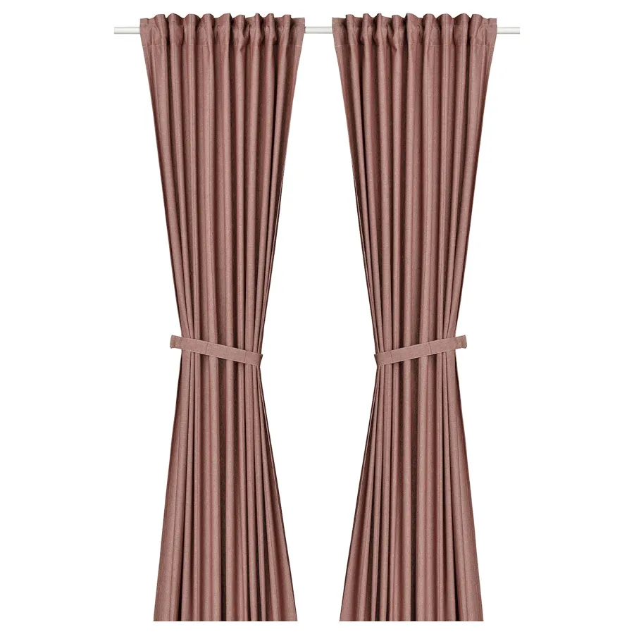 LENDA Curtains with tie-backs, 1 pair, brown-red, 140x250 cm, 00559205