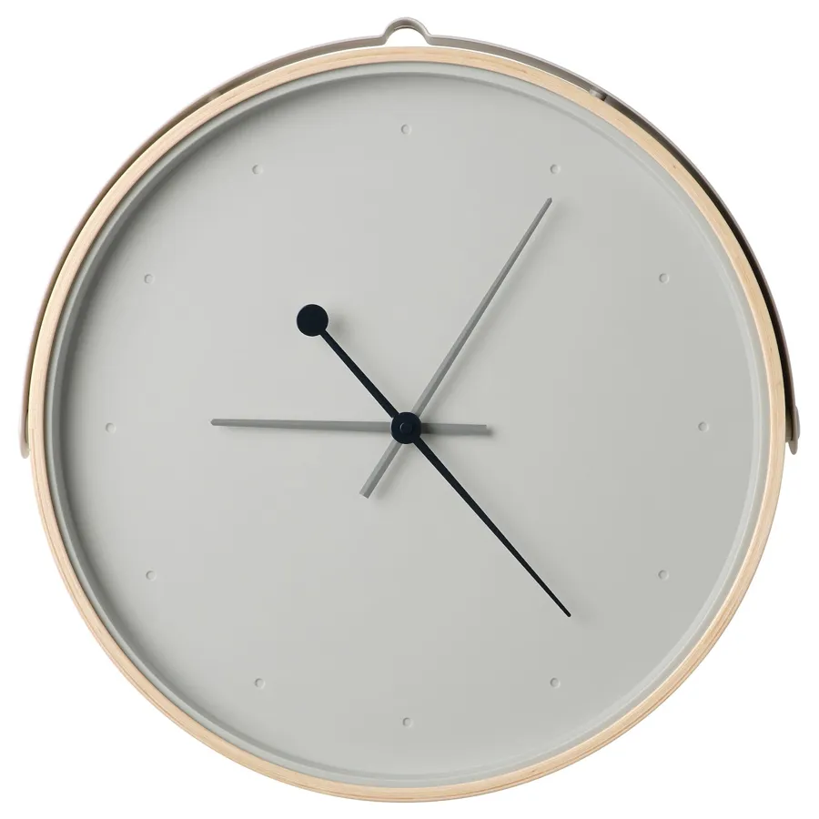 ROTBLOTA Wall clock, low-voltage/ash veneer light grey, 42 cm, 20540856