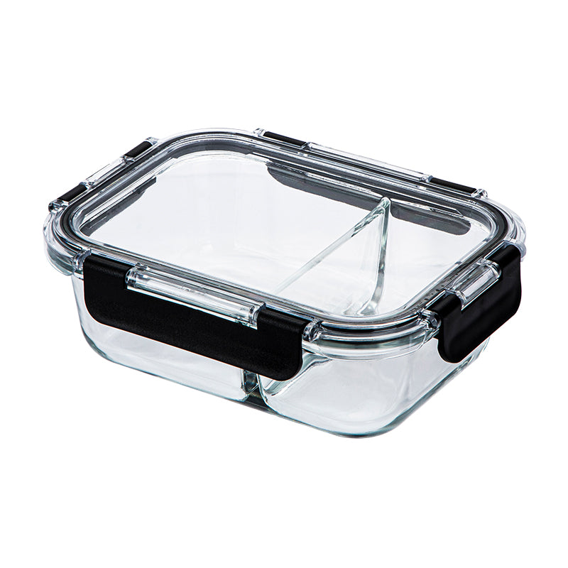 Glass Food Container with divider, Black Lid+Clear, 640ml 18*13.5*6.5Cm 4589767245337
