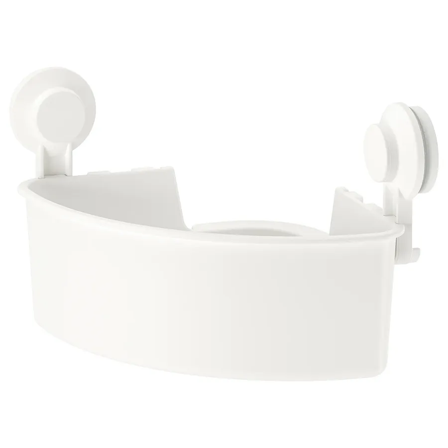 TISKEN corner shelf unit with suction cup, white, 30400308