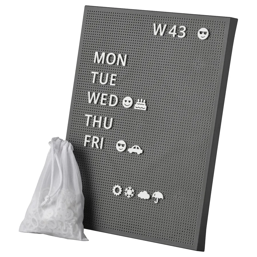 SVENSAS Pegboard with letters, dark grey, 30x40 cm, 40458704