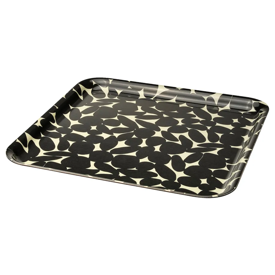 VARSIKLOJA Tray, patterned off-white/black, 33x33 cm, 40542246