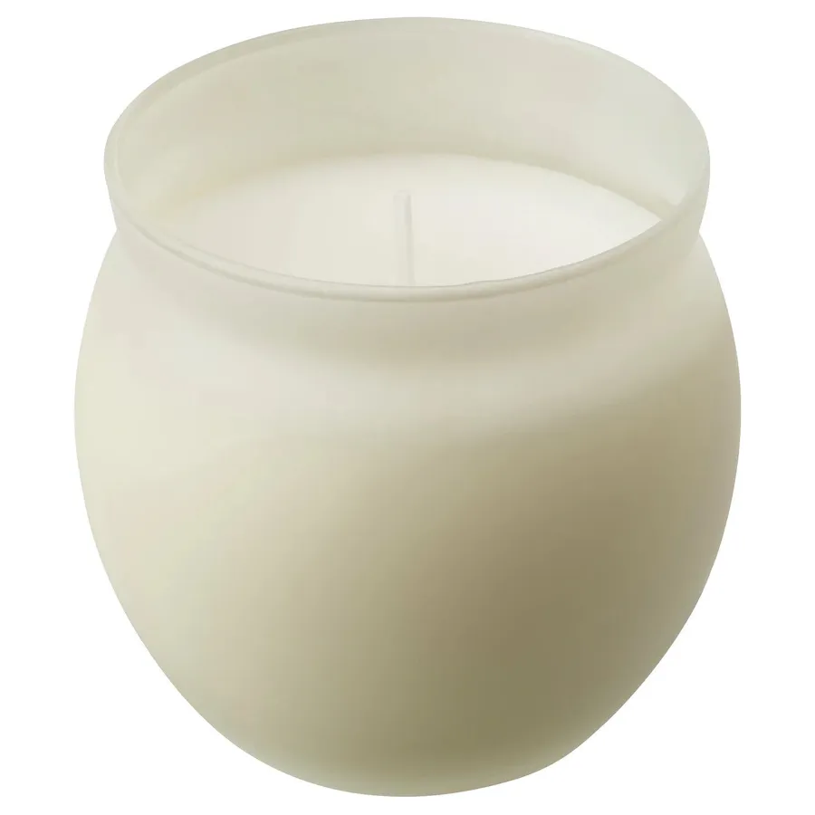 JAMLIK Scented candle in glass, Vanilla/light beige, 50 hr, 50502155