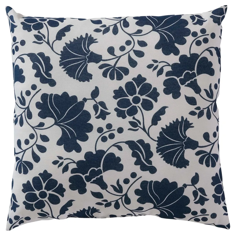 MAGNVOR Cushion, flower/dark blue, 40x40 cm, 50511555