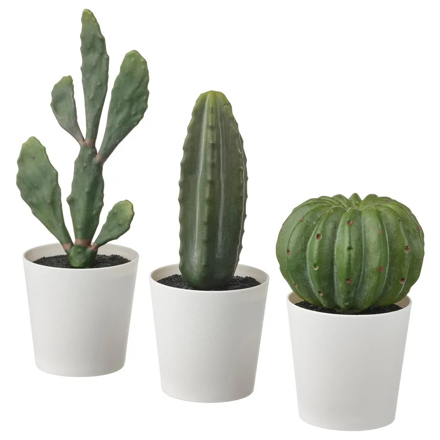 FEJKA Artifi potted plant w pot, set of 3, in/outdoor cactus, 6 cm, 50522993