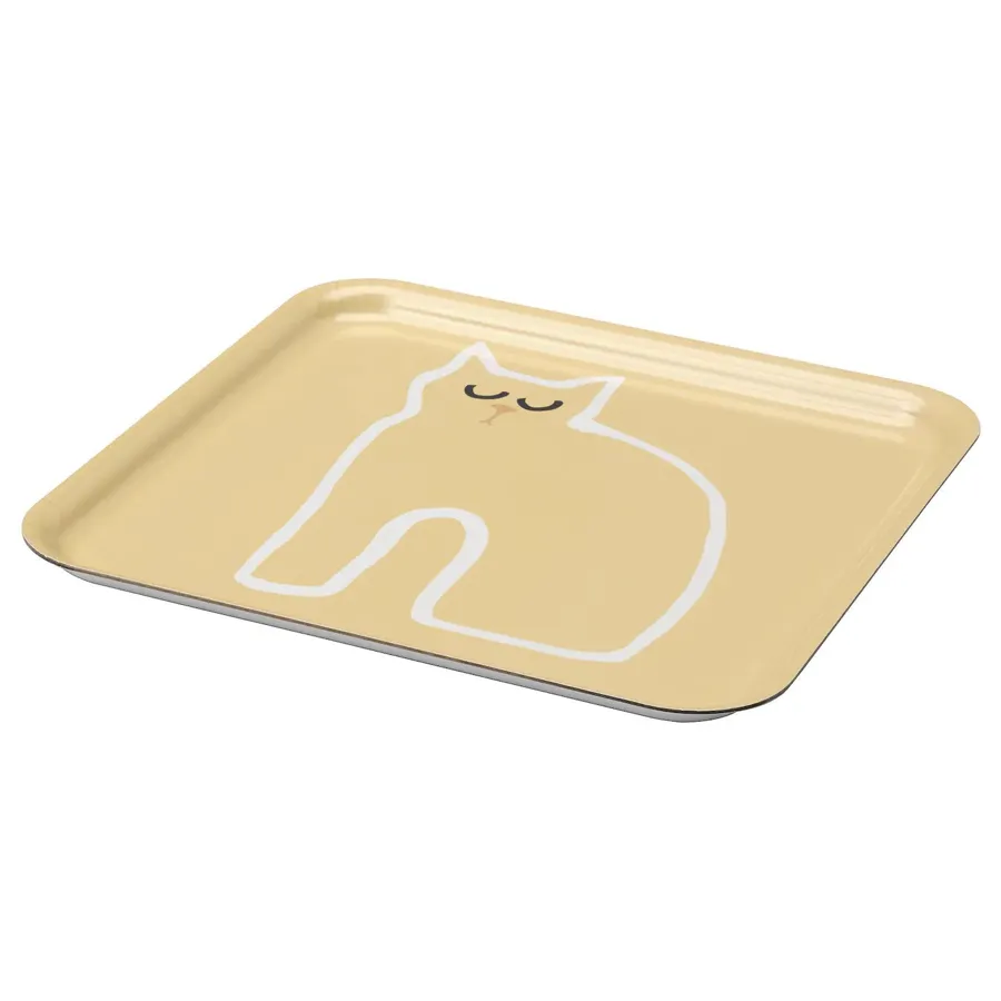 HAJMAL Tray, cat pattern/beige, 33x33 cm, 50527943