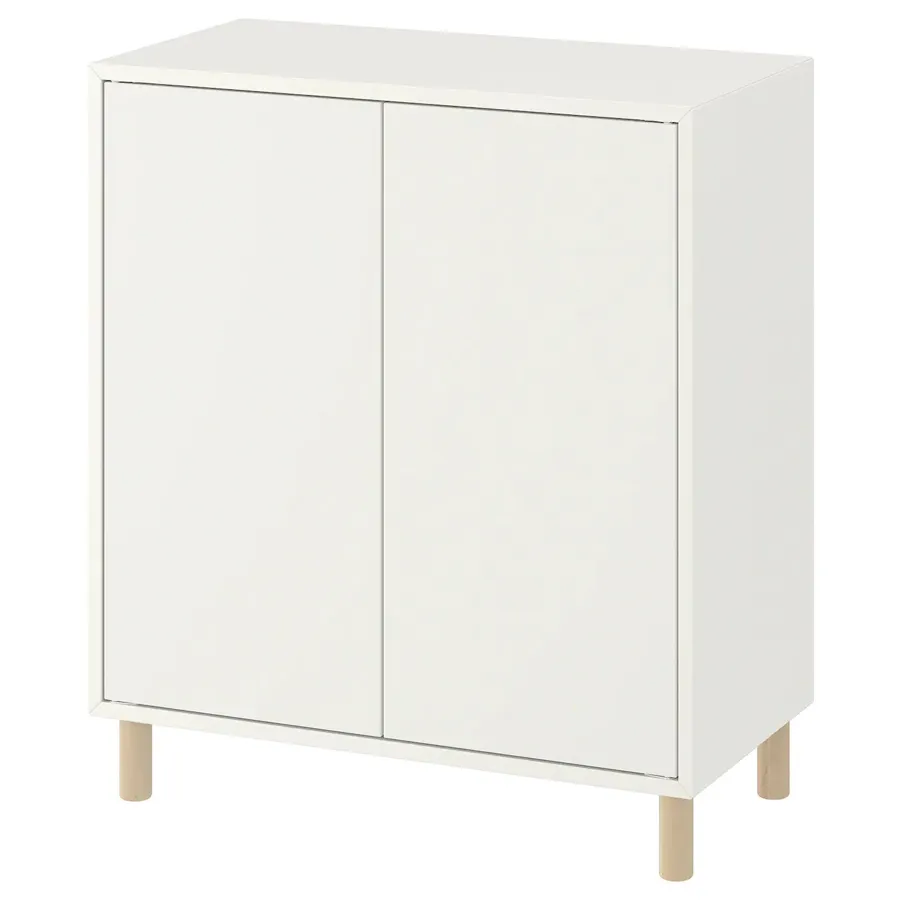EKET Cabinet combination with legs, white/wood, 70x35x80 cm, 59388004