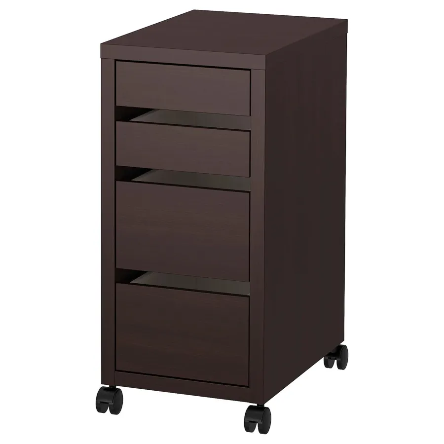 MICKE Drawer unit on castors, black-brown 35x75 cm, 60354282