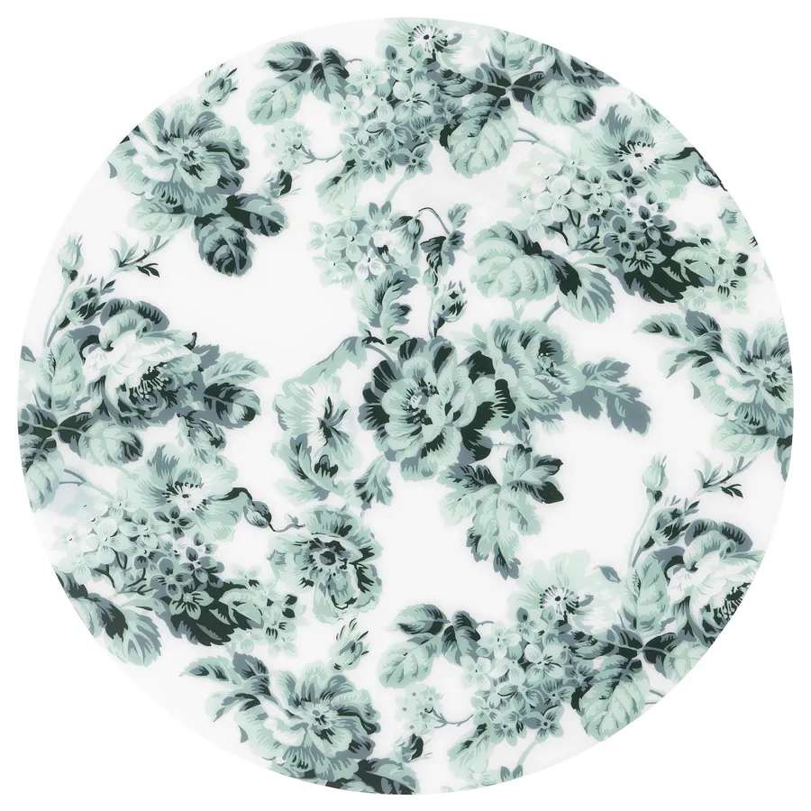 SMAKSINNE Place mat, white/green/flower, 37 cm, 60403188
