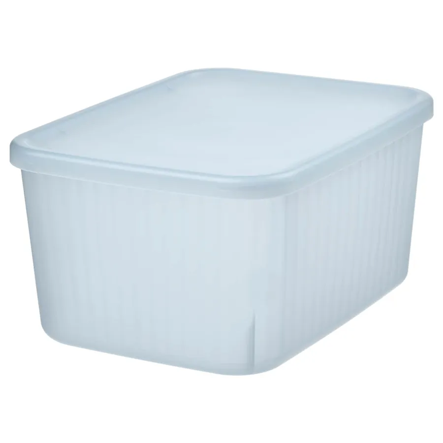 RYKTA storage box with lid, transparent grey-blue, 18x24x12 cm/3.5 l, 70533212
