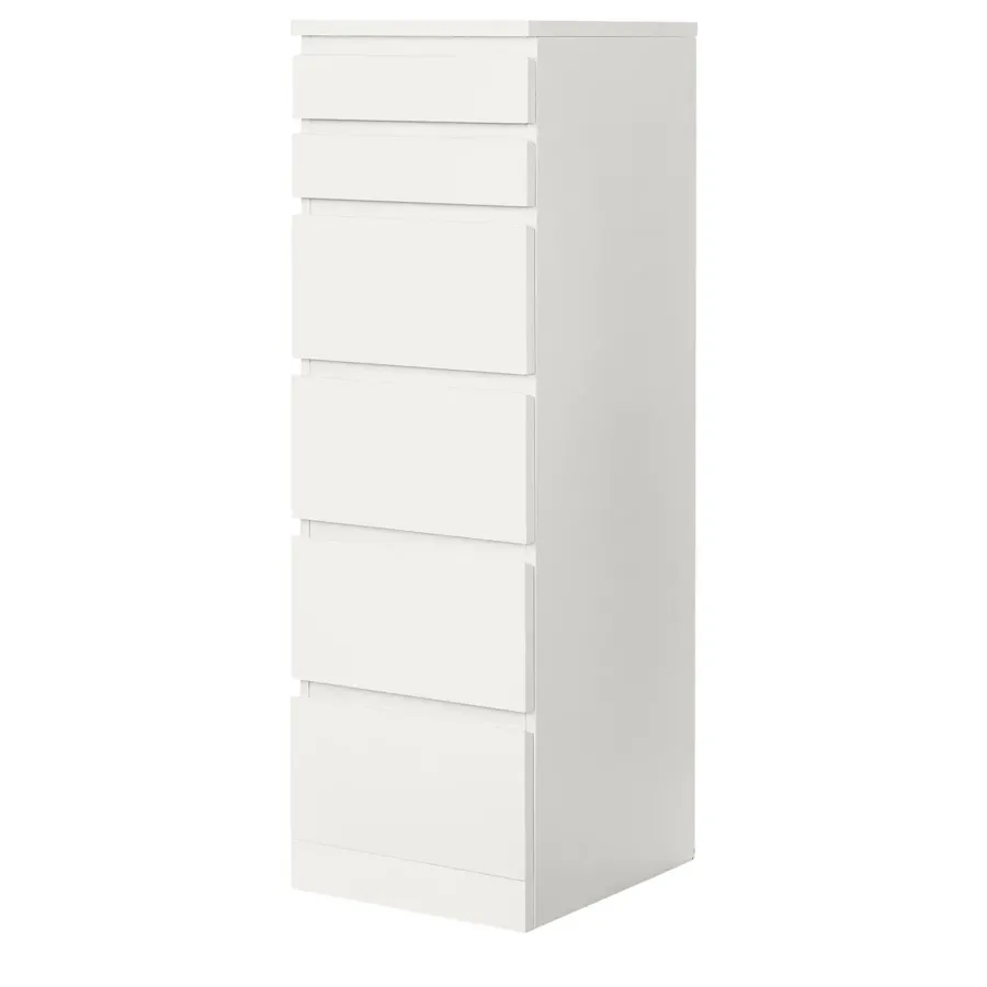 MALM Chest of 6 drawers, white/mirror glass 40x123 cm, 80354667