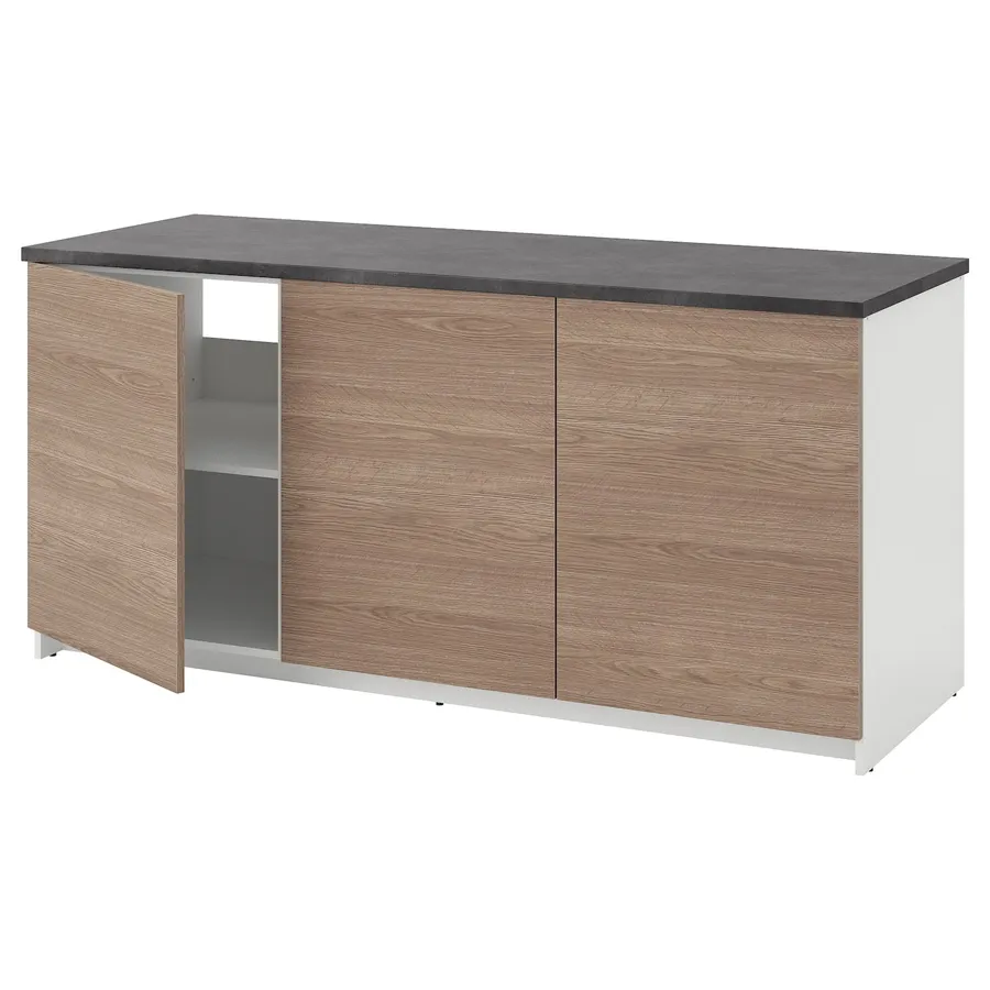 KNOXHULT Base cabinet with doors, wood effect/grey, 180x85 cm, 90334259