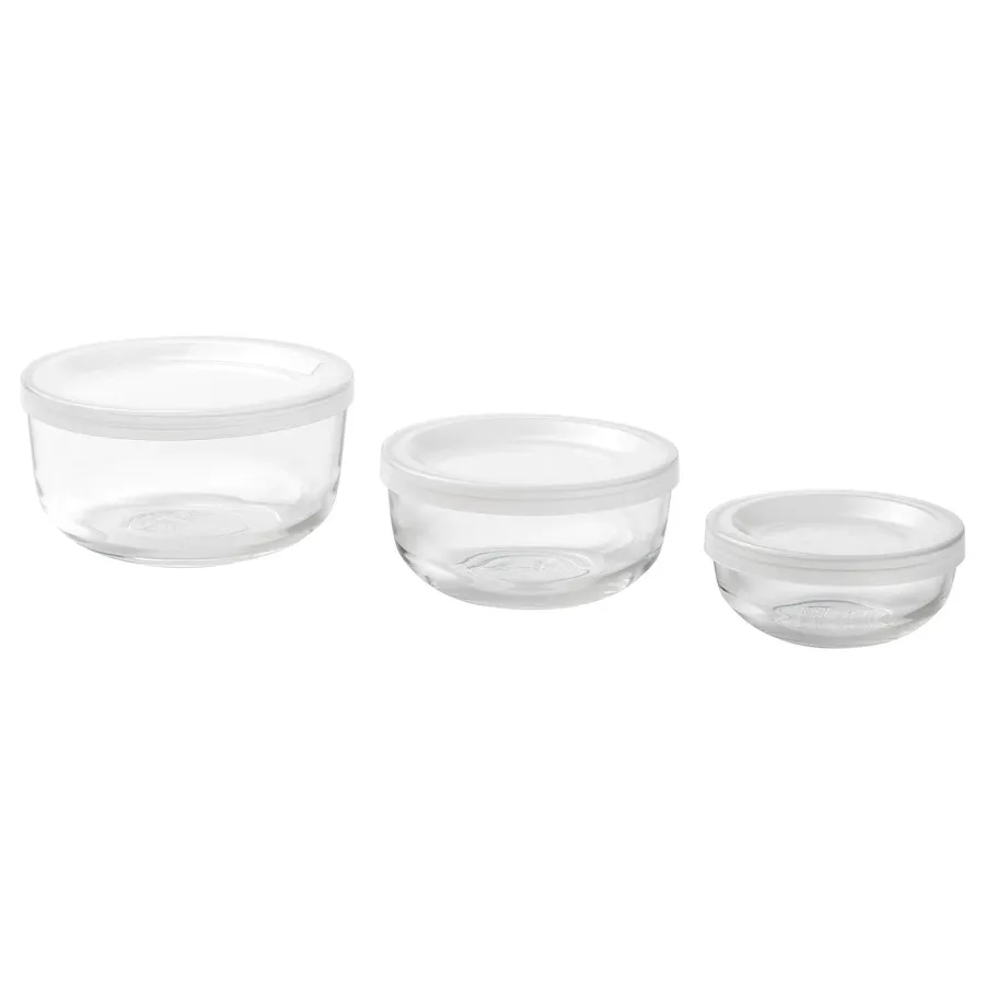 BESTAMMA Food container with lid, set of 3, glass, 90495761