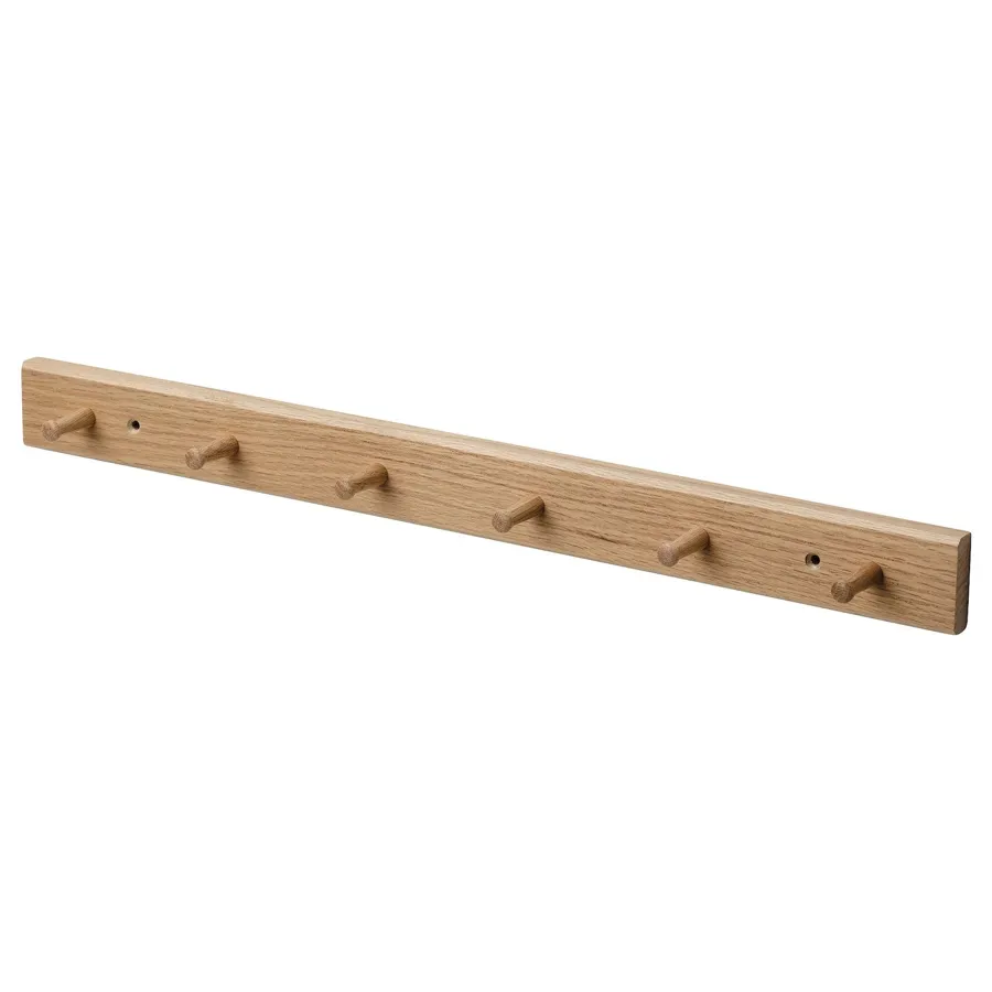 HOVOLM Rack with 6 knobs, oak, 90500060