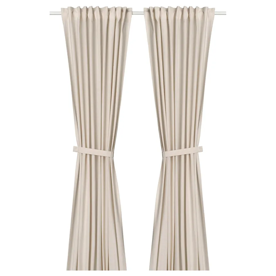 LENDA curtains with tie-backs, 1 pair, off-white, 140x250 cm, 90552884
