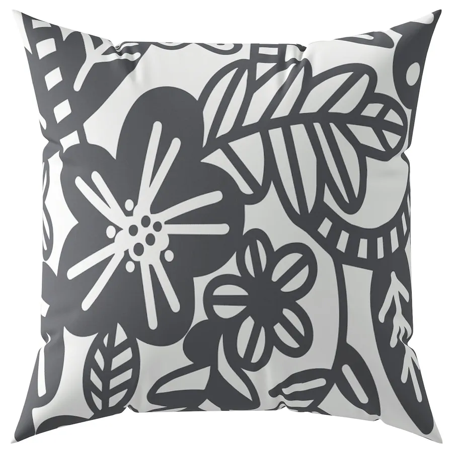 BRUKSVARA cushion, anthracite white/floral pattern, 50x50 cm, 90560855
