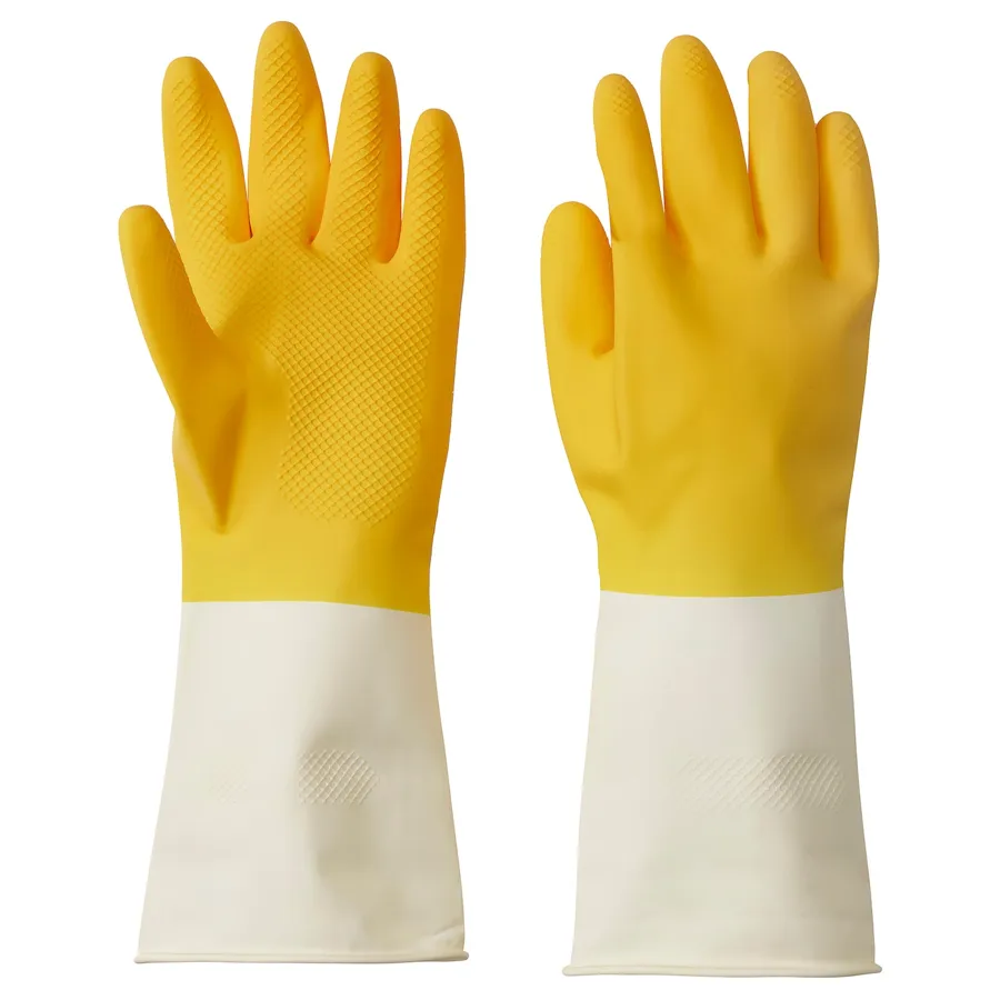RINNIG cleaning gloves, bright yellow/off-white, M, 90565853