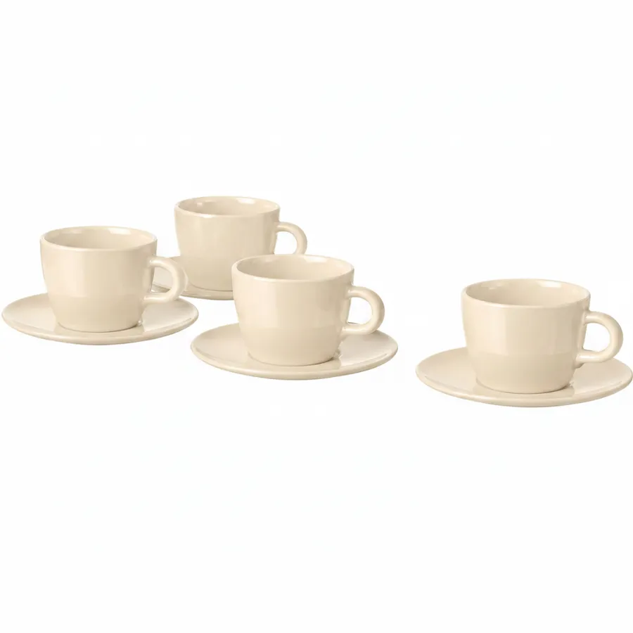 FARGKLAR Cup and saucer, glossy beige, 7 cl, 80483631