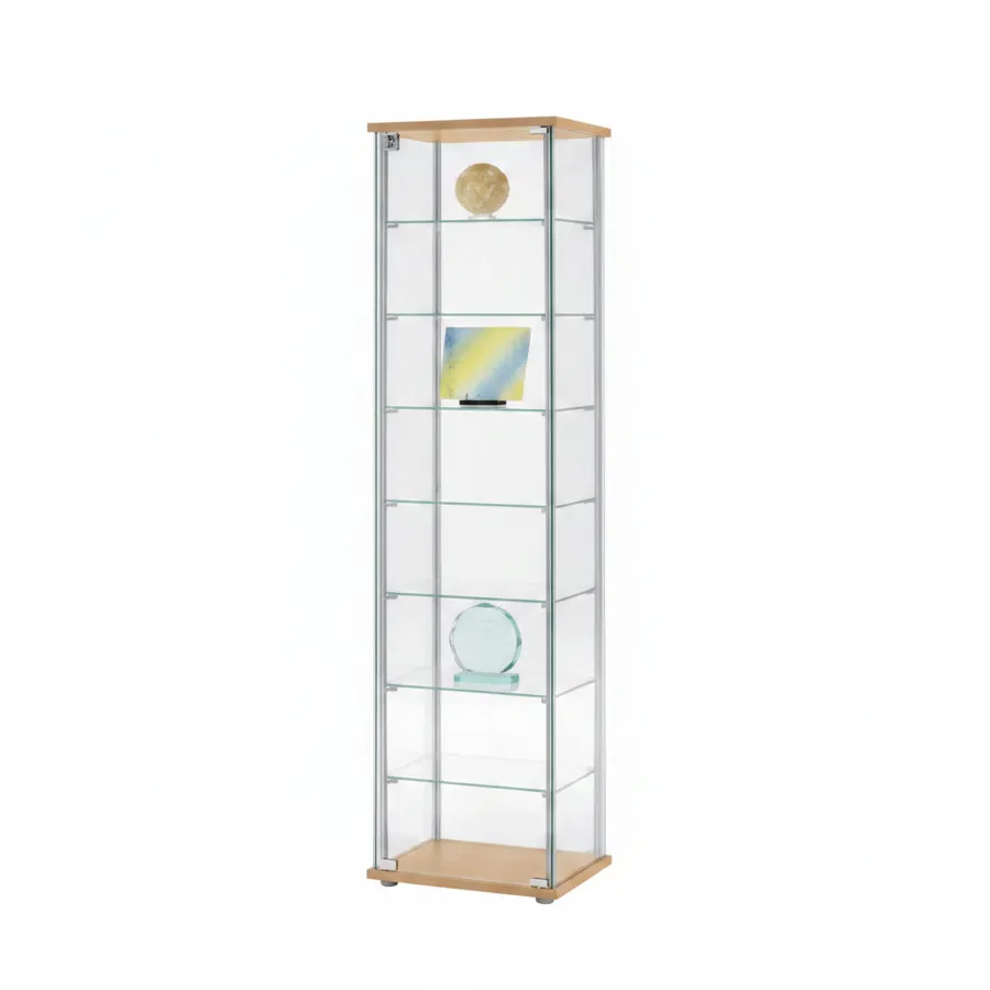 NEWAVE Glass Door Cabinet With 1 Lock 8 Tier 42.5x36.5x161 cm - Beech