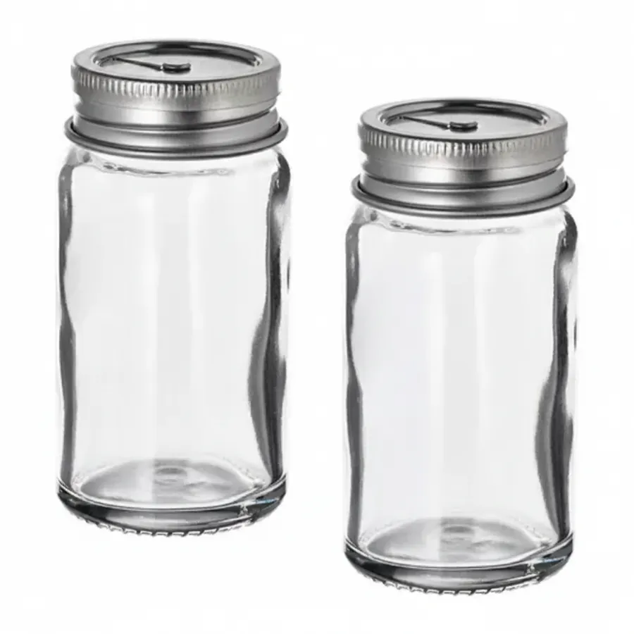 CITRONHAJ Salt and pepper shakers, clear glass/stainless steel, 8 cm 90553204