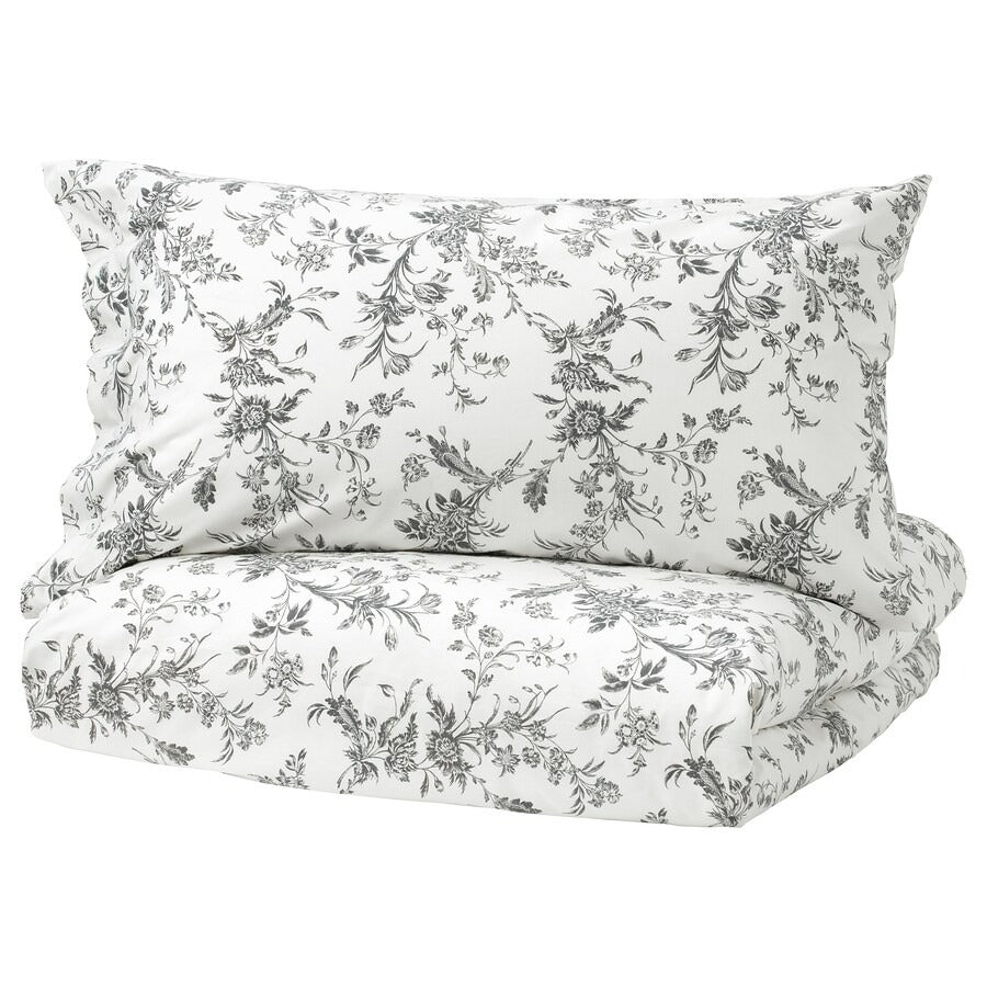 ALVINE KVIST Duvet cover and pillowcase, white/grey, 150x200/50x80 cm, 40233031
