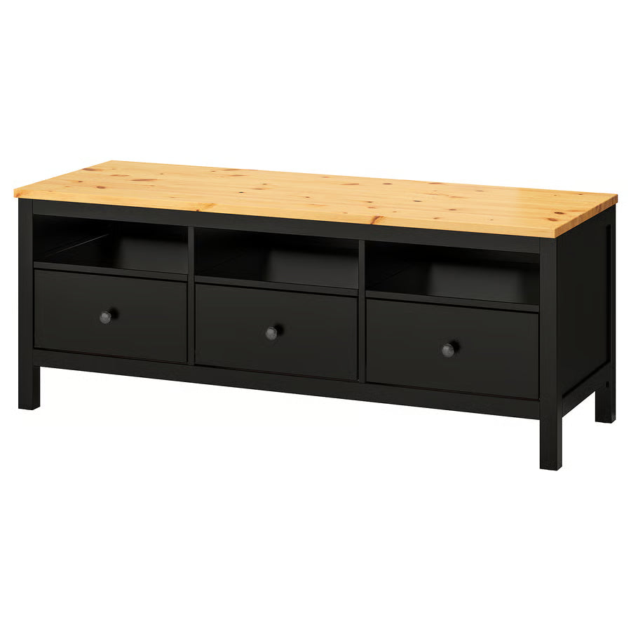 HEMNES TV bench, black-brown/light brown, 148x47x57 cm, 70452300