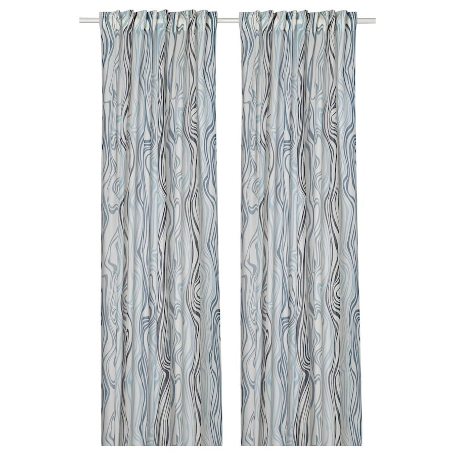 KLIPPNEJLIKA Curtains, 1 pair, white/blue, 145x250 cm, 00568808