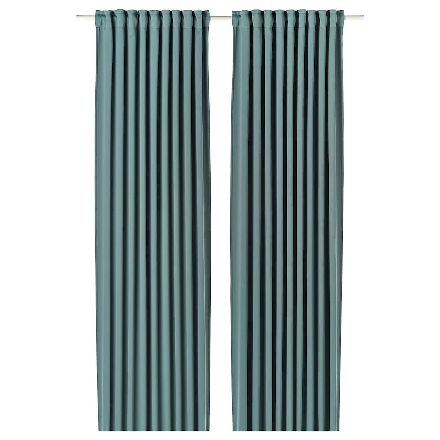 MAJGULL Room darkening curtains, 1 pair, with heading tape/dark grey-turquoise, 145x250 cm, 00586020