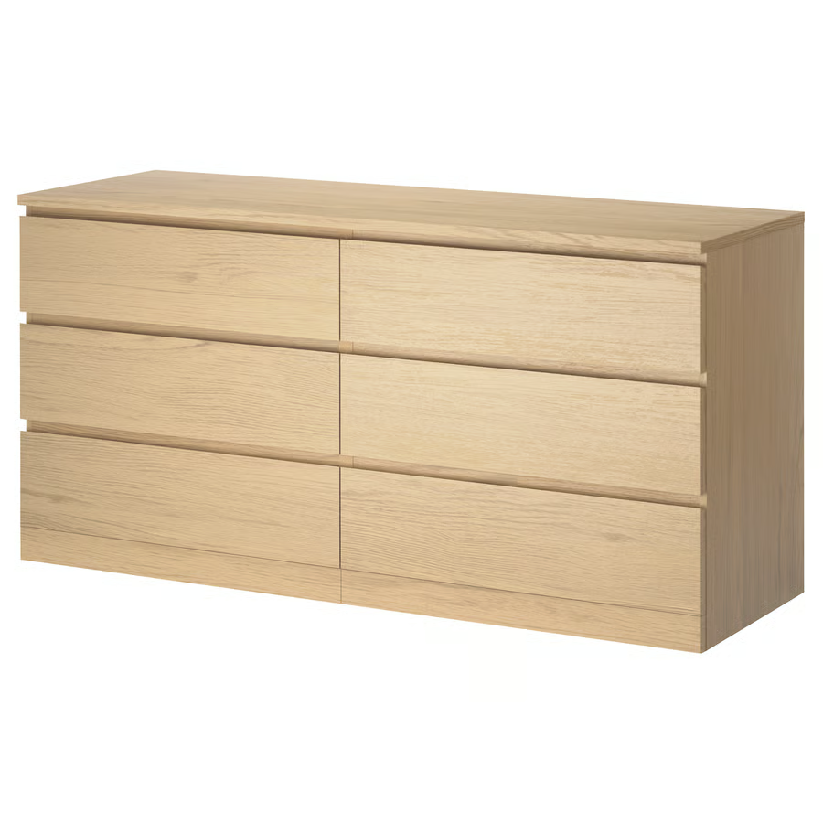MALM Chest of 6 drawers, white stained oak veneer, 160x78 cm, 50354664