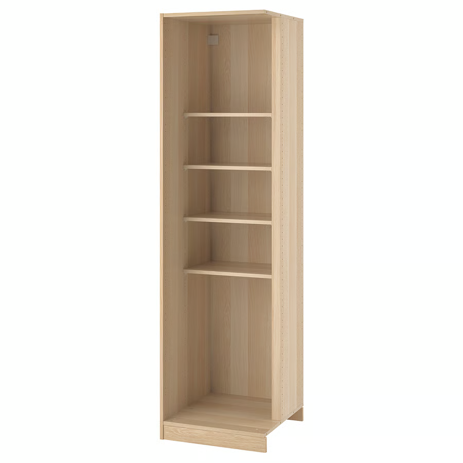 PAX Add-on corner unit with 4 shelves, white-stained oak effect, 53x58x201 cm, 00346959
