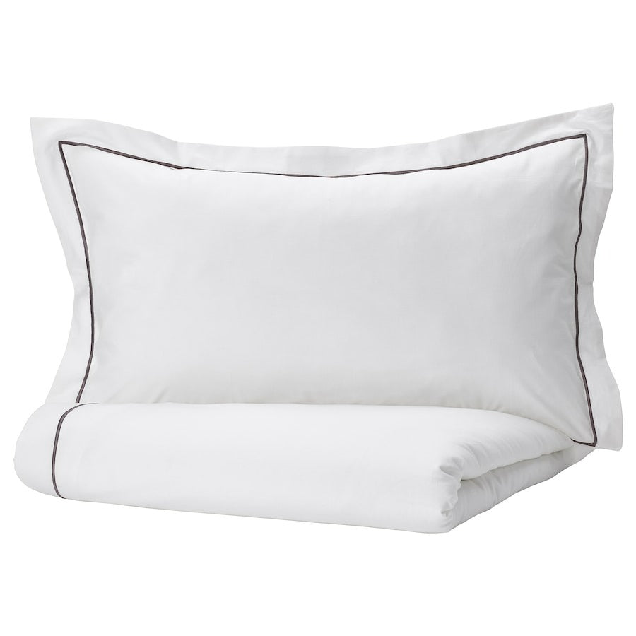 SILVERTISTEL Duvet cover and pillowcase, white/dark grey, 150x200/50x80 cm, 30492973