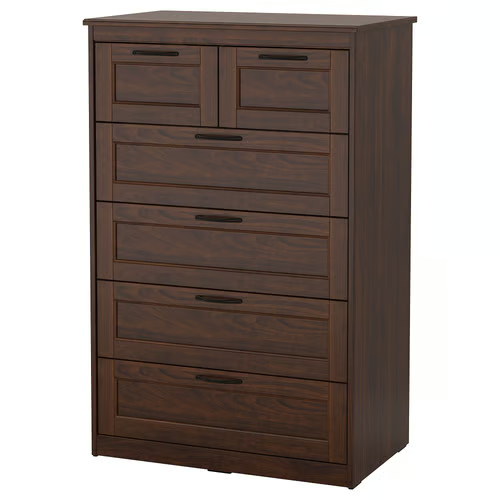 SONGESAND Chest of 6 drawers, brown, 82x126 cm, 70366779