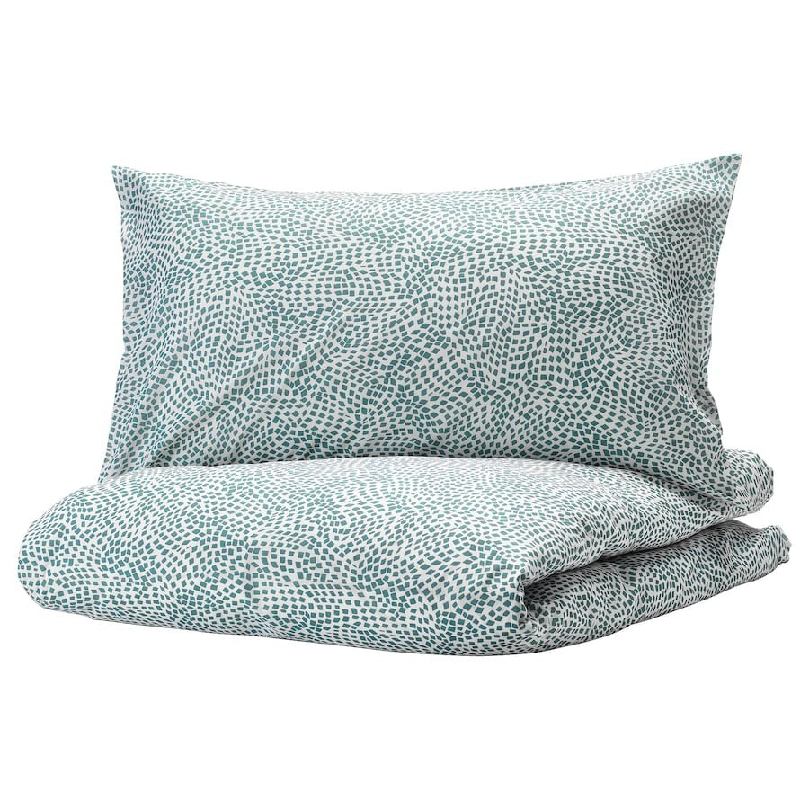 TRADKRASSULA Duvet cover and 2 pillowcases, white/blue, 200x200/50x80 cm, 30392836