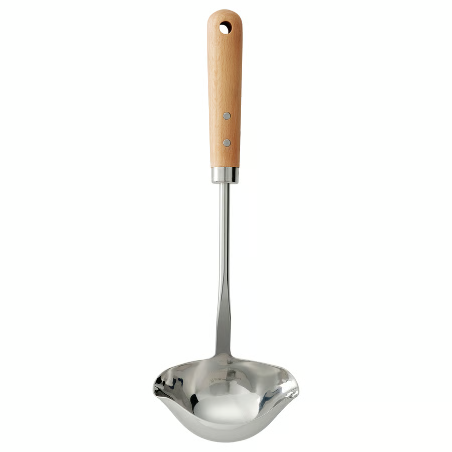 VARDAGEN Soup ladle, graduated/stainless steel beech, 32 cm, 20598545