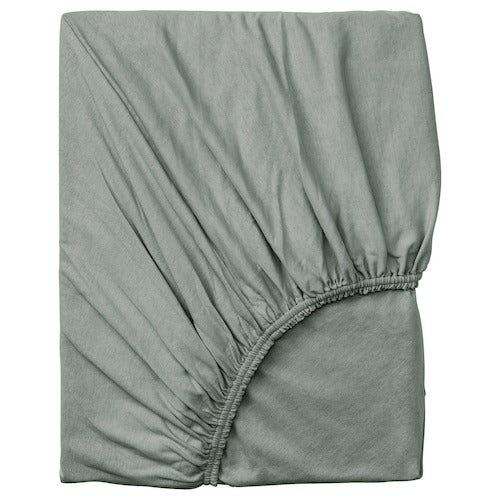 VARVIAL Fitted sheet, grey-green, 180x200 cm, 30549578