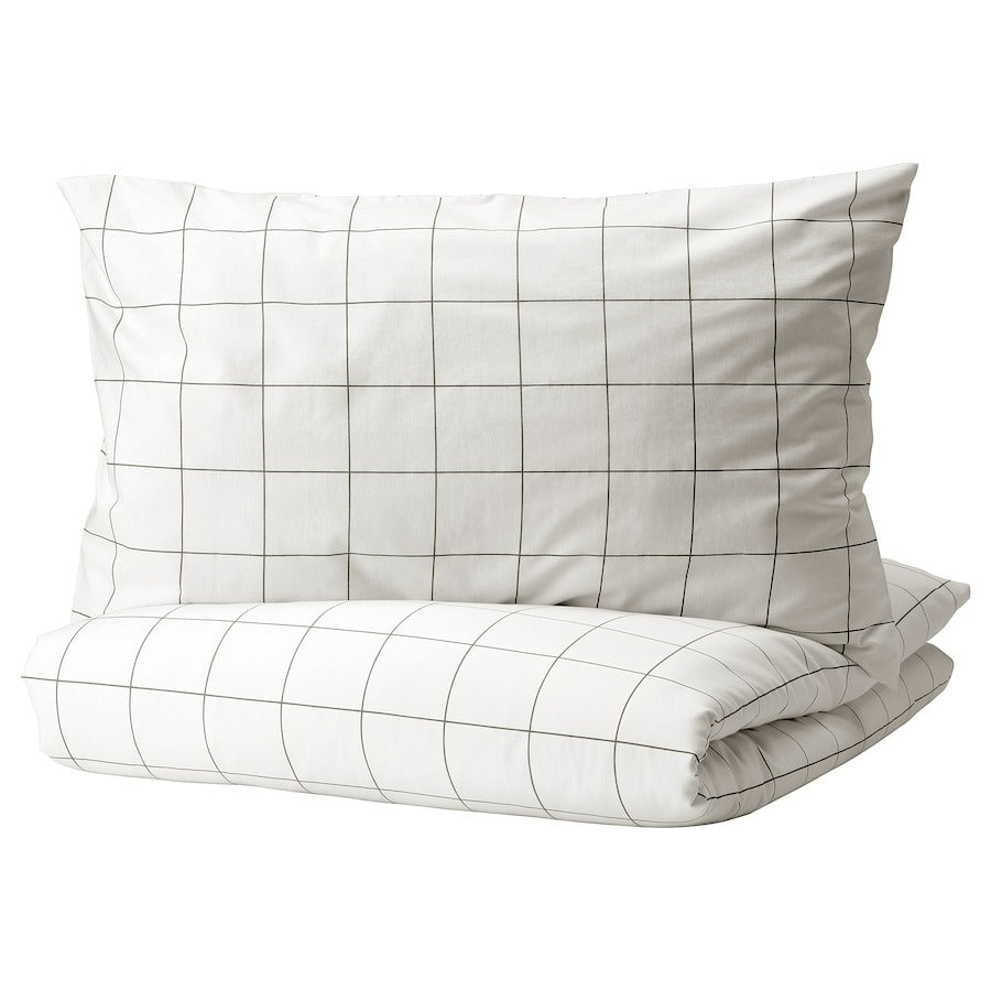 VITKLOVER Duvet cover and pillowcase, white black/check, 150x200/50x80 cm, 90490669
